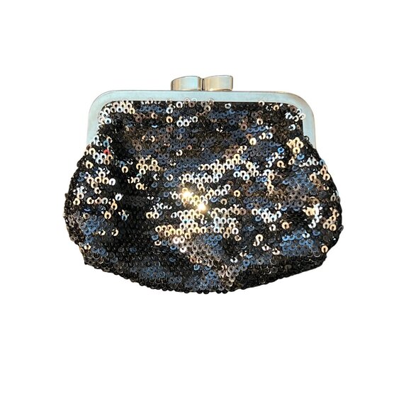 Victoria's Secret Sequin Clutch Coin Purse Pouch Angel Forever Kisslock Silver - Picture 1 of 5